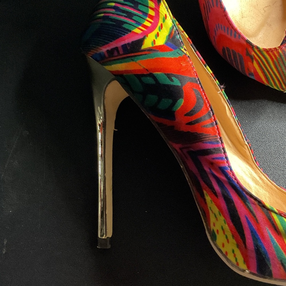 Shoe Dazzle Neon Multicolor Peep-Toe Heels #S313F - Picture 7 of 8